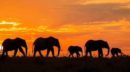 Fototapeta premium a herd of elephants walking across a grass covered field