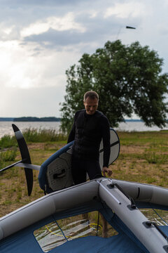 Man goes for a wingfoil ride.