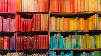 Colorful Books on the shelves, seamless library background