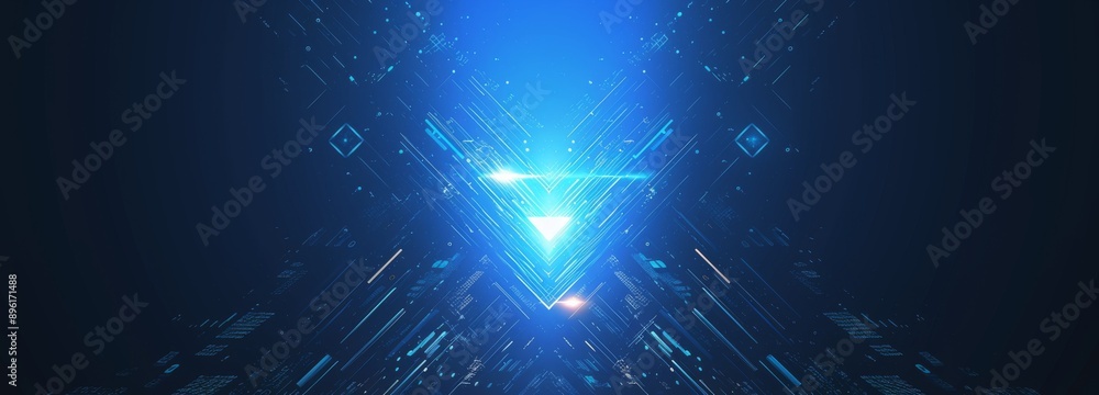 Poster abstract digital background with blue arrows and binary code on dark blue gradient, representing fas