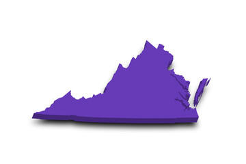 3d Map of Virginia state with color. United State of America, US, United State