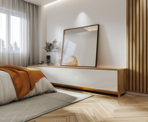 model frame on the floor of a mordern bedroom