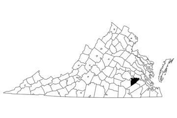 Map of Prince George County in Virginia state on white background. single County map highlighted by black colour on Virginia map. UNITED STATES, US