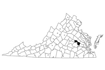 Obraz premium Map of Henrico County in Virginia state on white background. single County map highlighted by black colour on Virginia map. UNITED STATES, US