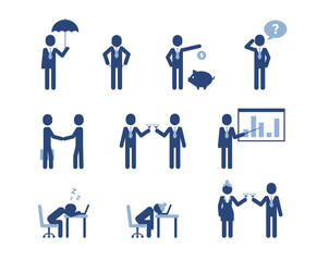 Team work and corporate icon set. Business, teamwork connection, deal concept. Pictograms with business characters.