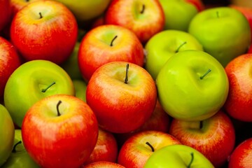 Fresh ripe juicy apple fruits on the desk