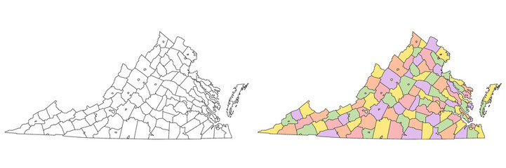 Virginia administrative map, Virginia outline and counties state map set - illustration version