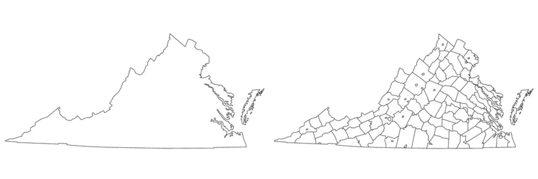 Virginia administrative map, Virginia outline and counties state map set - illustration version