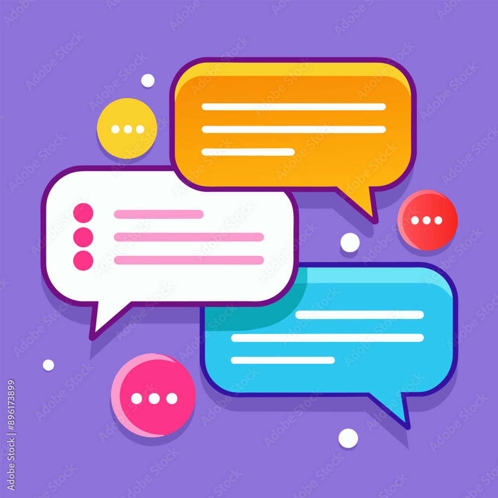 Aufkleber dialogue concept with speech bubbles and message boxes in discussion from all directions