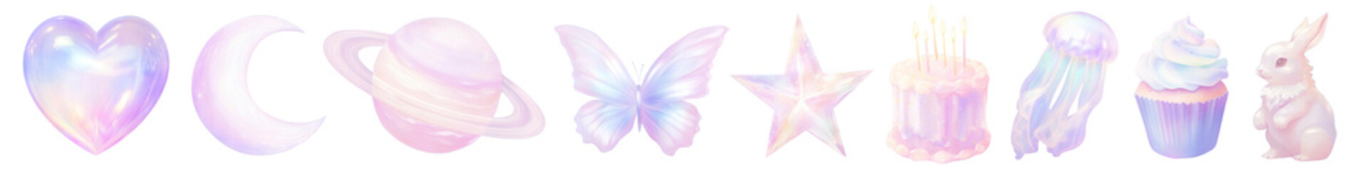 Pastel cute sticker png cut out element set