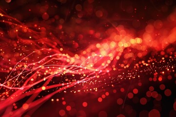 3d render, abstract wallpaper. red neon lines over black background. Streaming energy. Particles moving