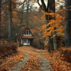 house in autumn forest
