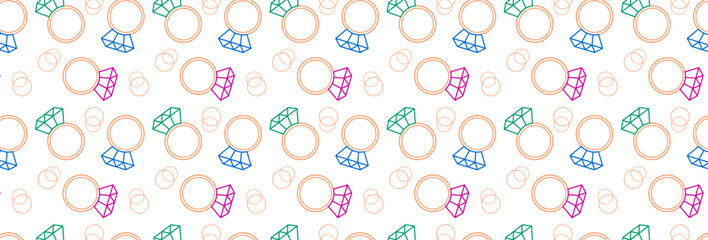 Seamless pattern with jewelry. Engagement rings on white background. Design of wrapping paper, packaging, fabric, cover. Wedding, engagement. Vector graphics 