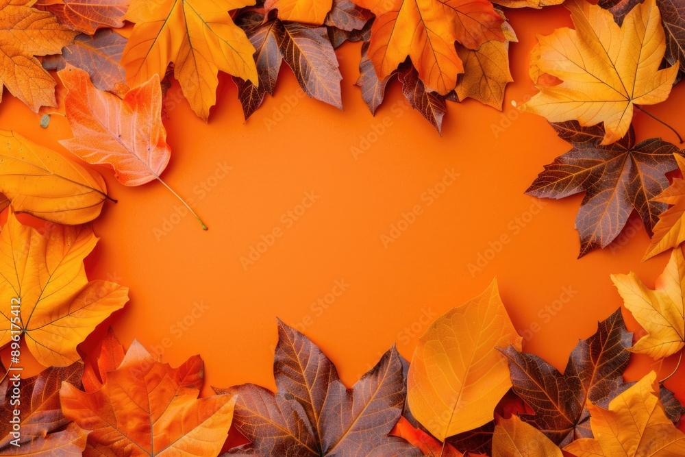 Canvas Prints A vibrant orange background filled with colorful autumn leaves