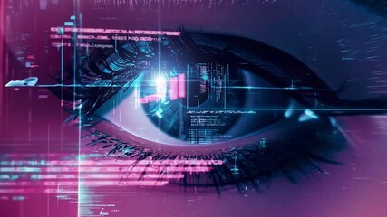Eye close-up, AI digital technology big data, Authentication facial recognition concept. Biometric. cyber security system. - Powered by Adobe