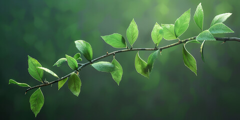 Green Leaves Branch blur background, A close up of a green leaf on the branch ai
