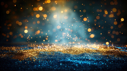 Obraz premium Gold and Blue abstract background and bokeh on Christmas and New Year's Eve