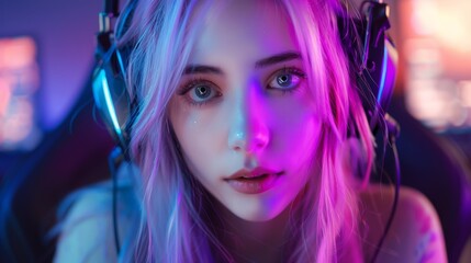 Obraz premium portrait of a female professional esport streamer girl sitting in her chair
