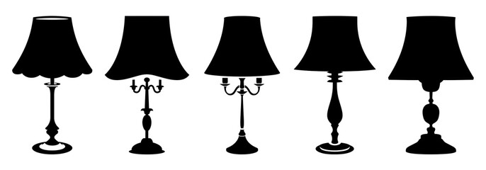 Table lamp silhouette png cut out element set