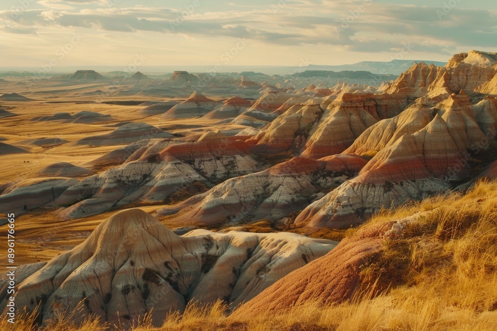 Poster A view of a desert with a few hills in the distance, suitable for use in travel or nature-themed projects