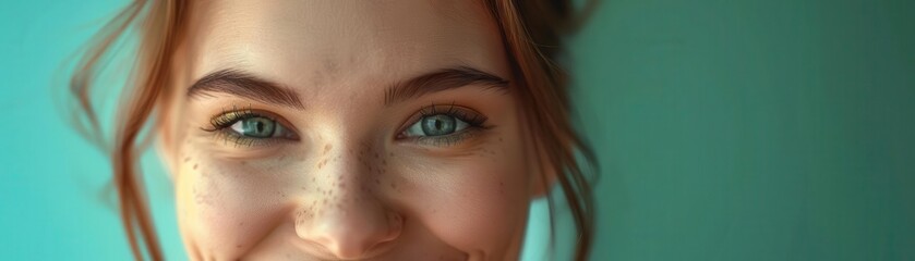 Fototapeta premium Close-up portrait of a woman with red hair smiling.