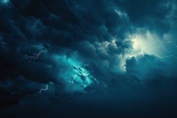 Fototapeta premium Background of Lightning thunderstorm on stormy dark sky