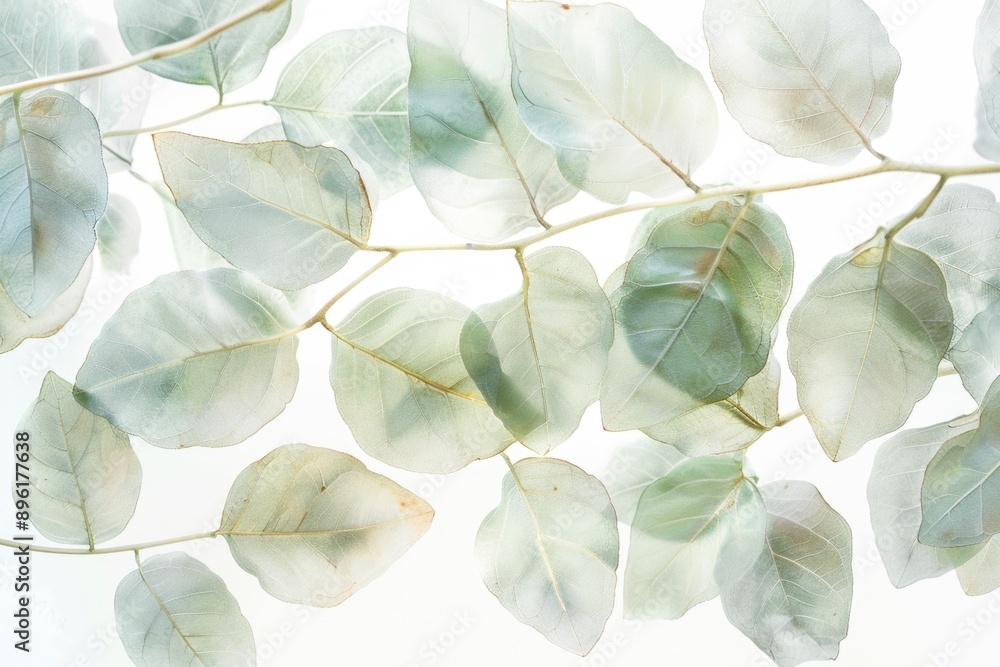 Poster A close-up view of leaves on a branch, ideal for use in nature or botanical themed projects