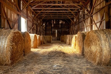 barn indoor with hay and straw bales