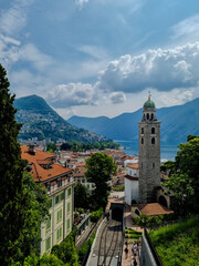 Fototapeta premium Lugano Funicular: Scenic View of the Town and Lake Lugano