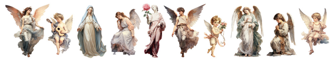 Obraz premium watercolor angel png cut out element set