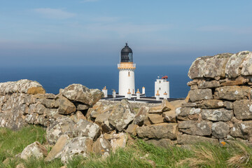The lighthouse at Dunnet Head in northern Scotland, the most northerly point of the Scottish mainland and the island of Great Britain.