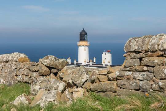 The lighthouse at Dunnet Head in northern Scotland, the most northerly point of the Scottish mainland and the island of Great Britain.