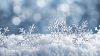 A snow-covered field with a few silver snowflakes scattered on the ground