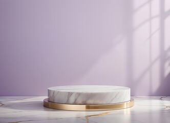 Polished Marble Podium Subtle Gold Veins Light Lavender Backdrop