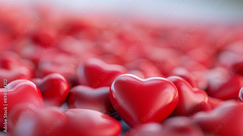 Wall mural A bunch of red hearts are arranged in a pattern