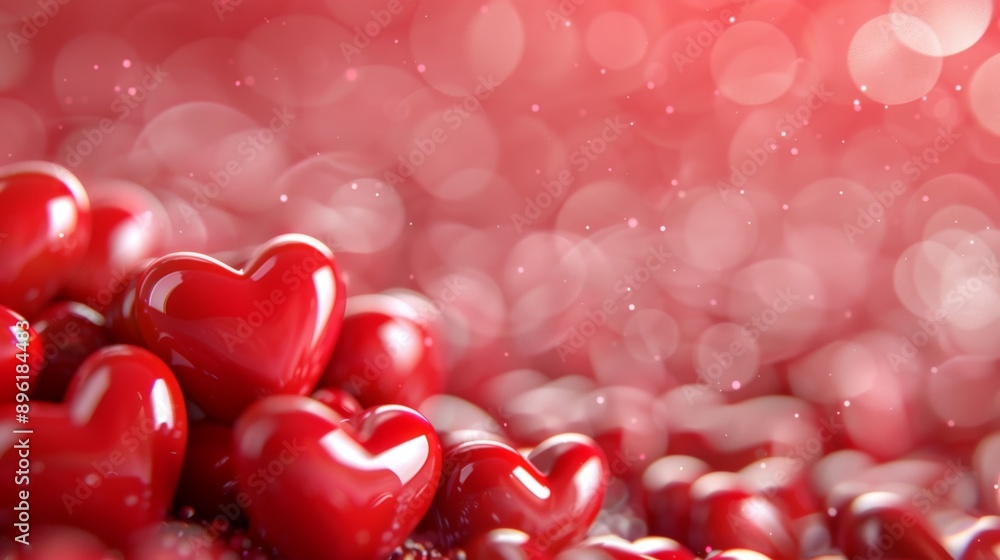 Poster a red background with many red hearts scattered around it