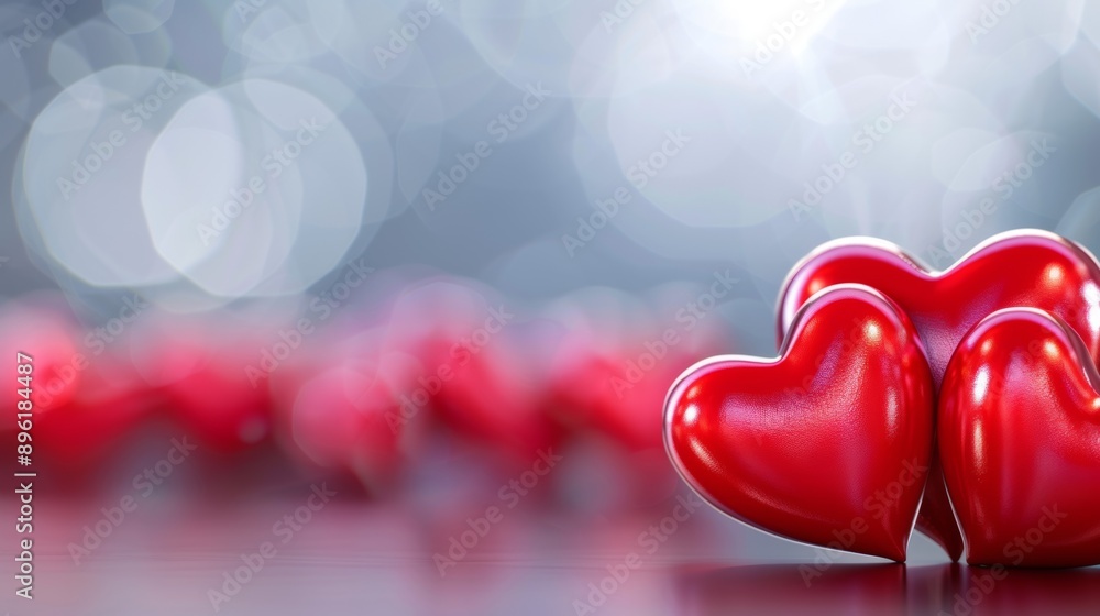 Wall mural A close up of three red hearts on a grey background