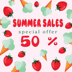 Summer sale text vector banner. Summer special offer text with wavy and beach elements cut from paper to advertise seasonal purchases. Vector illustration of an advertising banner with a discount.