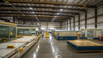A prefabrication facility where modular building components are manufactured with precision and efficiency.