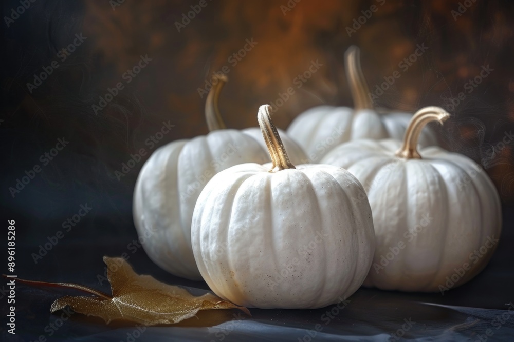 Poster a collection of white pumpkins arranged on a flat surface
