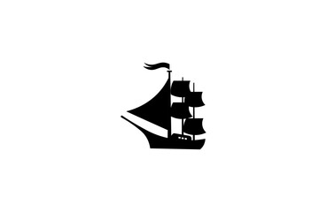 Vector illustration of a sailing ship in a minimalist style on a white background for a logo	