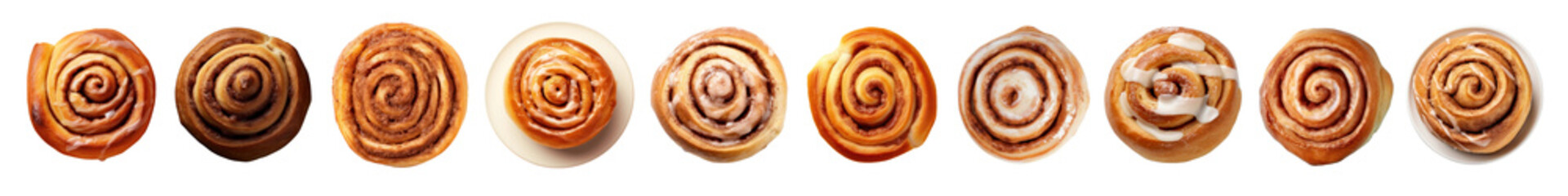 Fototapeta premium Cinnamon roll top view png cut out element set