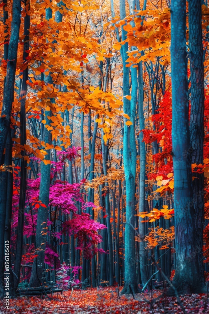 Aufkleber a group of colorful trees standing tall in a forest environment