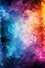 Fototapeta premium colorful dark clouds background; blue, pink, orange watercolor flames; rich, bold color scheme frame; man and woman energy colors spinning smoke
