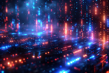Obraz premium A binary background with dark blue and touches of neon highlights creating a technological and futuristic aesthetic