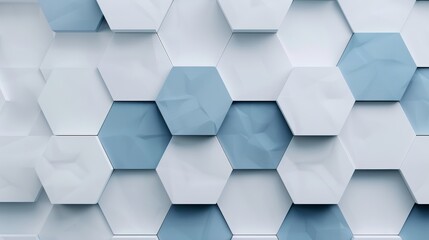 Fototapeta premium A pattern of interlocking hexagons in varying shades of blue and gray, creating a modern, geometric look, high-resolution photo, realistic photo, hyper realistic
