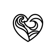 Ocean Heart Love Line Logo Vector Symbol on White Background. Water, Wave, Travel, Summer Lover Icon Concept. 