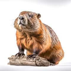 Biber, freigestellt vor weißem Hintergrund, Generative AI