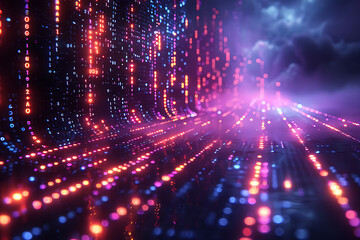 Fototapeta premium A binary background with dark blue and touches of neon highlights creating a technological and futuristic aesthetic