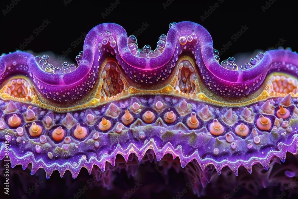 Poster close-up of a colorful sea creature with intricate patterns and textures. ai.
